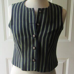 RARE Vintage Marisa Christina Petite Sz 4 Navy Vest with Green Stripes